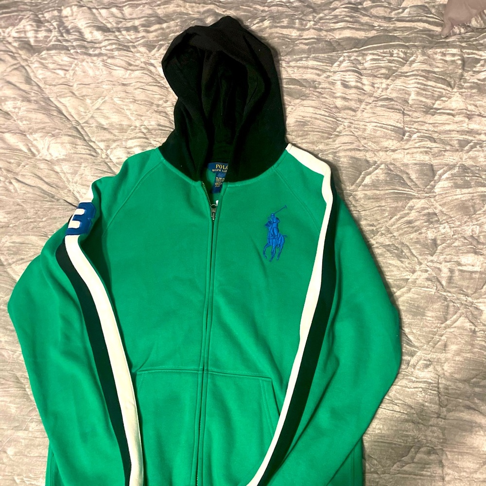 ✨NWT Boys Polo Ralph Lauren Green Zipper Hoodie size: XL (18-20)💫